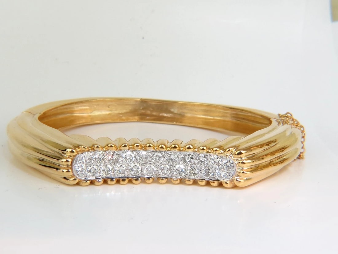 2.30CT INVERTED ARCH GRILLED WAVE RETRO 14KT DIAMONDS BANGLE BRACELET - 6