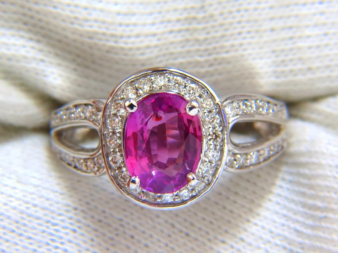 1.98ct natural vivid pink sapphire diamonds ring 18kt split shank mod - 5