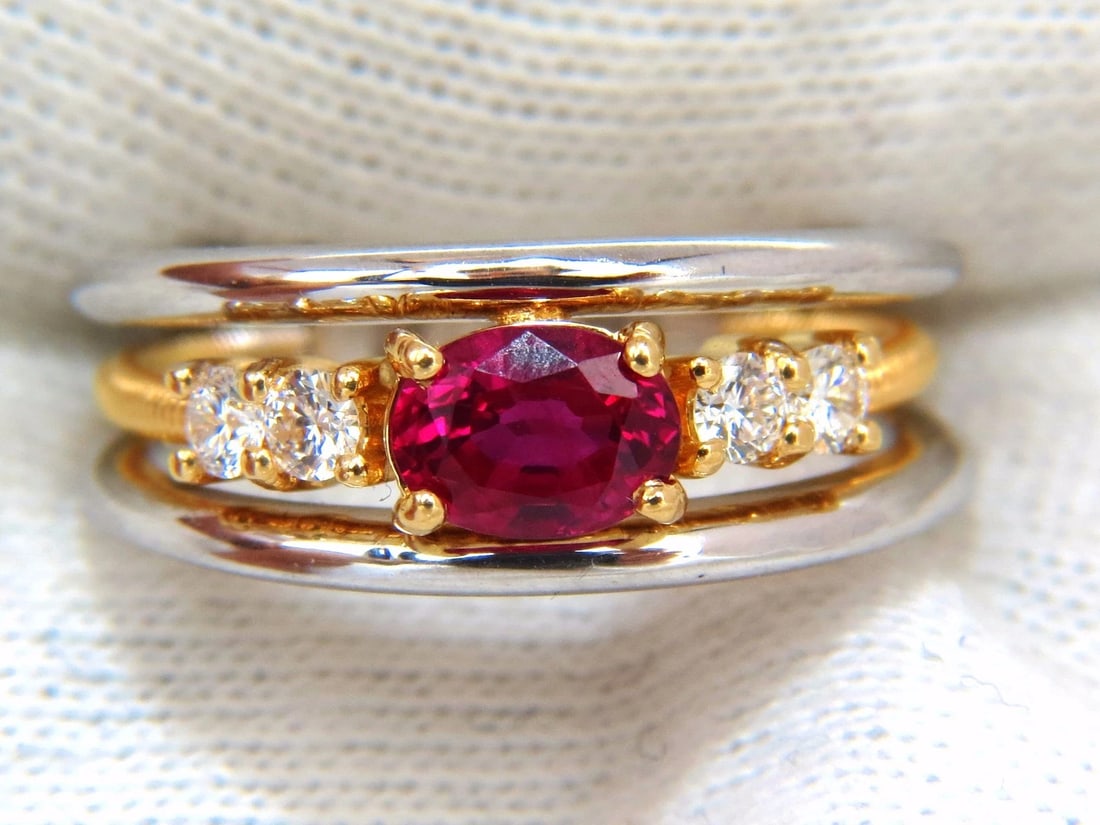 GIA Certified 1.30ct natural vivid red Burma ruby diamonds ring 18kt coil wrap - 7