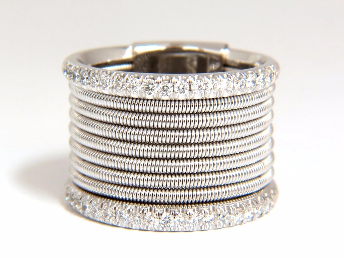 .50ct natural round bead set diamonds wide band 18kt coil wrap: Title: .50ct natural round bead set diamonds wide band 18kt coil wrap Description: Mod Fused Coil Wrapped Diamond Bands Deco .50ct. Natural Round diamonds eternity ring F-G color Vs-1 clarity Very