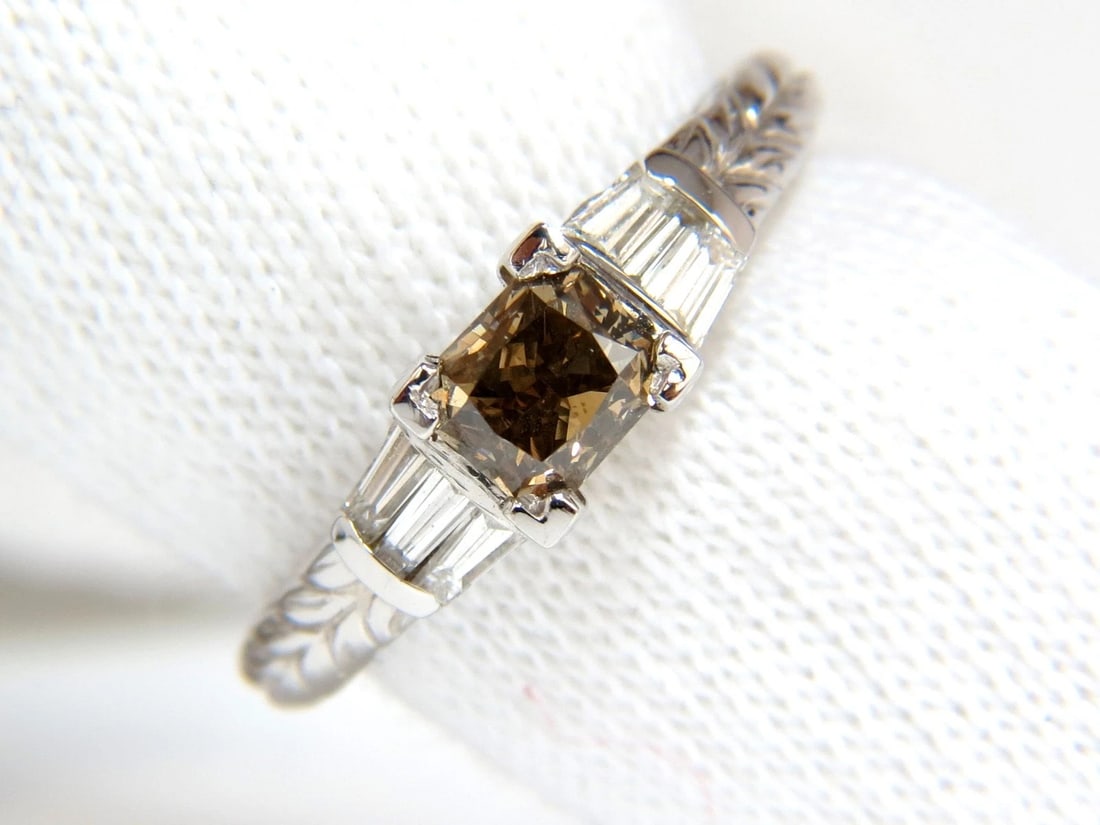 1.29ct. NATURAL FANCY BROWN DIAMOND RING 14KT GOLD EDWARDIAN GILT SCALING - 8