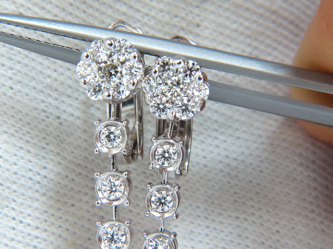 1.70ct NATURAL ROUND DIAMONDS FLOATING CLUSTER DANGLE EARRINGS OMEGA - 2