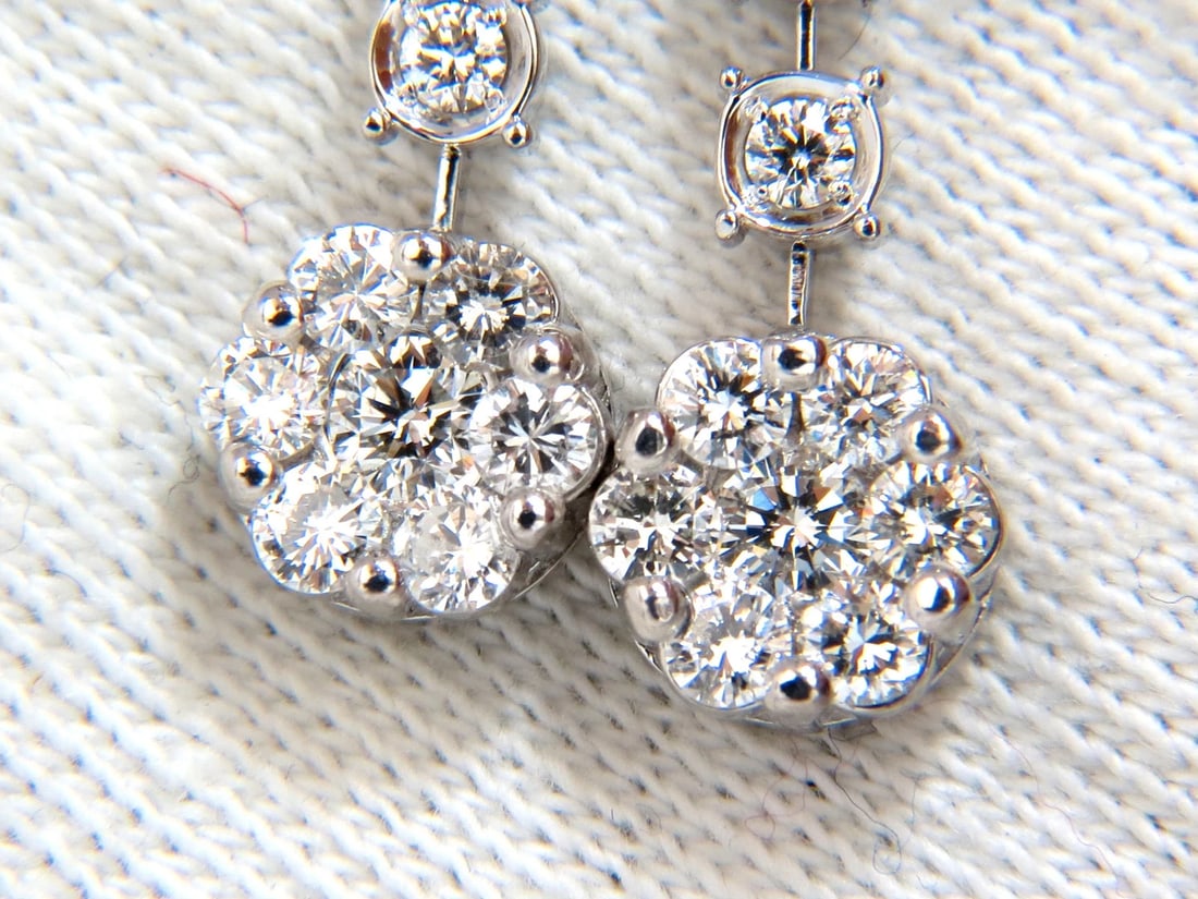 1.70ct NATURAL ROUND DIAMONDS FLOATING CLUSTER DANGLE EARRINGS OMEGA - 3