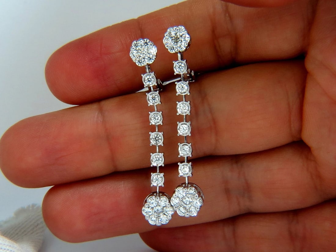 1.70ct NATURAL ROUND DIAMONDS FLOATING CLUSTER DANGLE EARRINGS OMEGA - 6