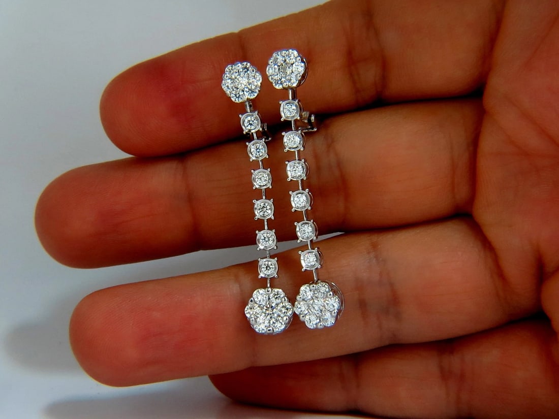 1.70ct NATURAL ROUND DIAMONDS FLOATING CLUSTER DANGLE EARRINGS OMEGA - 7