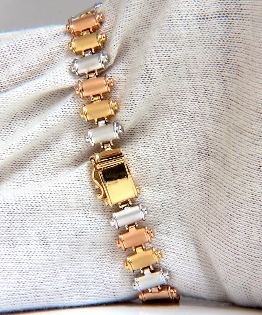 1.50CT DIAMONDS BAR LINKED TRI-COLOR 18KT GOLD BRACELET SATIN BRUSH FINISH - 3