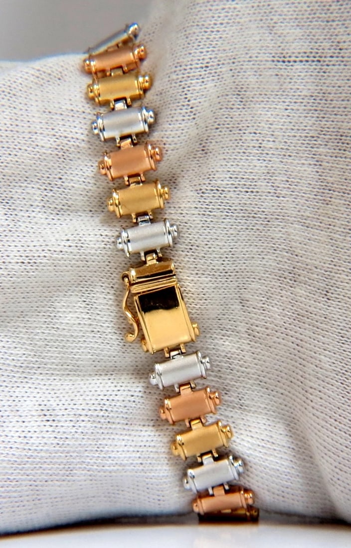 1.50CT DIAMONDS BAR LINKED TRI-COLOR 18KT GOLD BRACELET SATIN BRUSH FINISH - 4