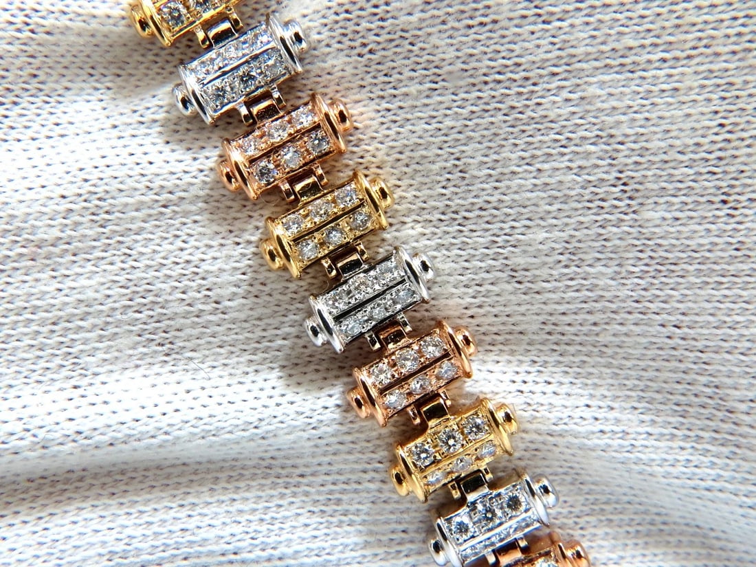 1.50CT DIAMONDS BAR LINKED TRI-COLOR 18KT GOLD BRACELET SATIN BRUSH FINISH - 6