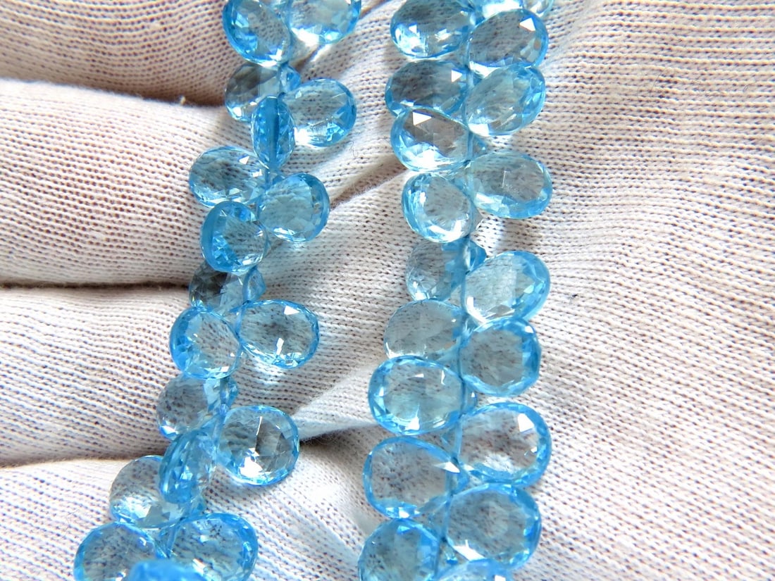 NATURAL 260CT. BLUE TOPAZ BEAD & SAPPHIRE DIAMOND NECKLACE 14KT - 3