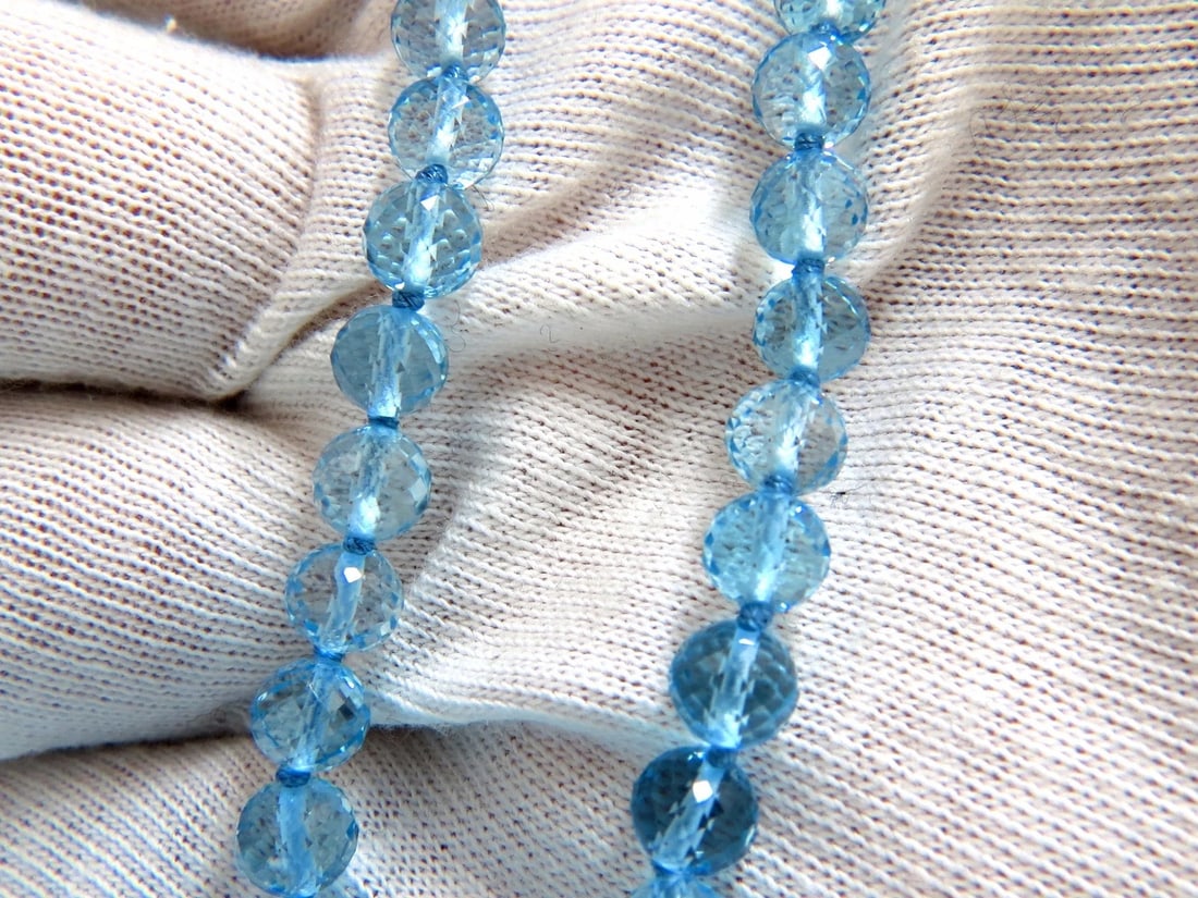 NATURAL 260CT. BLUE TOPAZ BEAD & SAPPHIRE DIAMOND NECKLACE 14KT - 4