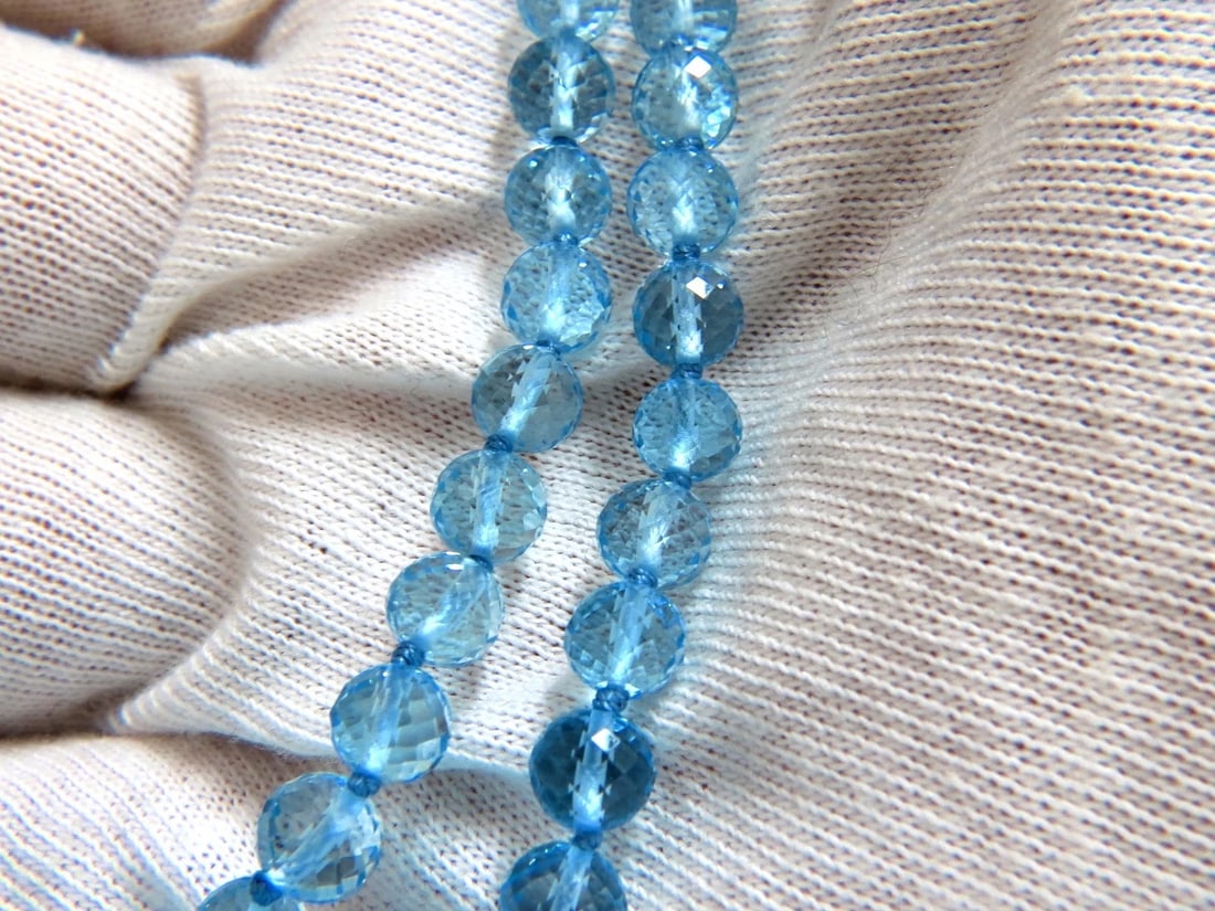 NATURAL 260CT. BLUE TOPAZ BEAD & SAPPHIRE DIAMOND NECKLACE 14KT - 5