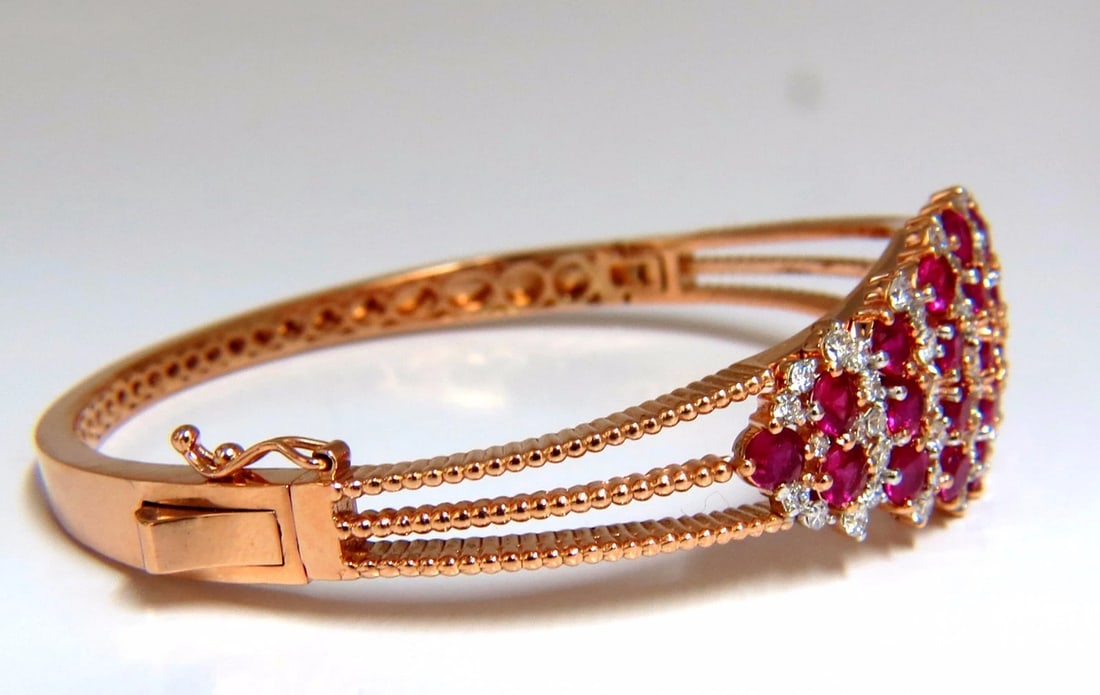 6.16ct natural round cut ruby diamonds bangle bracelet 14kt Victorian Deco - 2