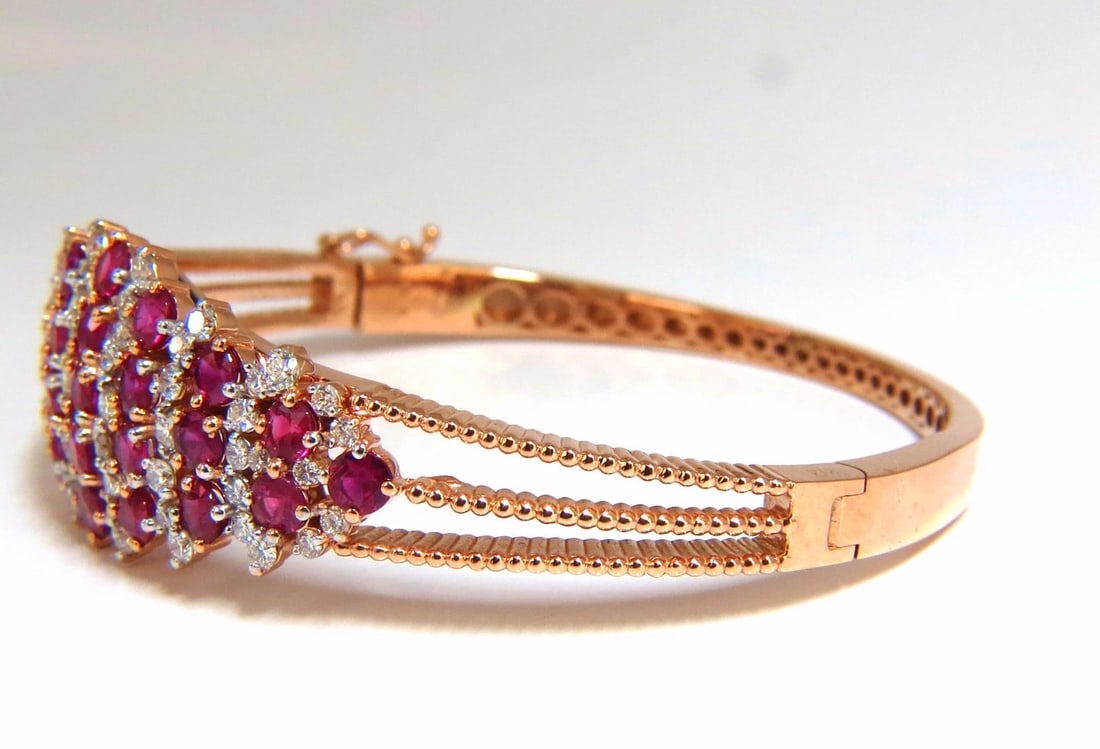 6.16ct natural round cut ruby diamonds bangle bracelet 14kt Victorian Deco - 3