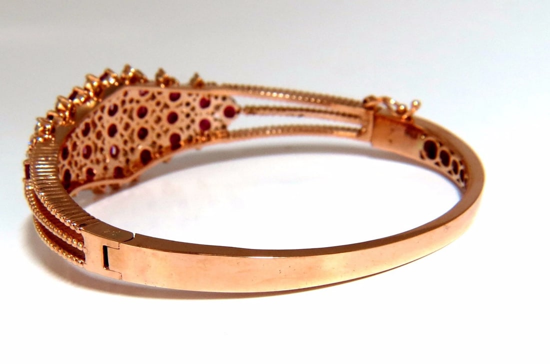 6.16ct natural round cut ruby diamonds bangle bracelet 14kt Victorian Deco - 4