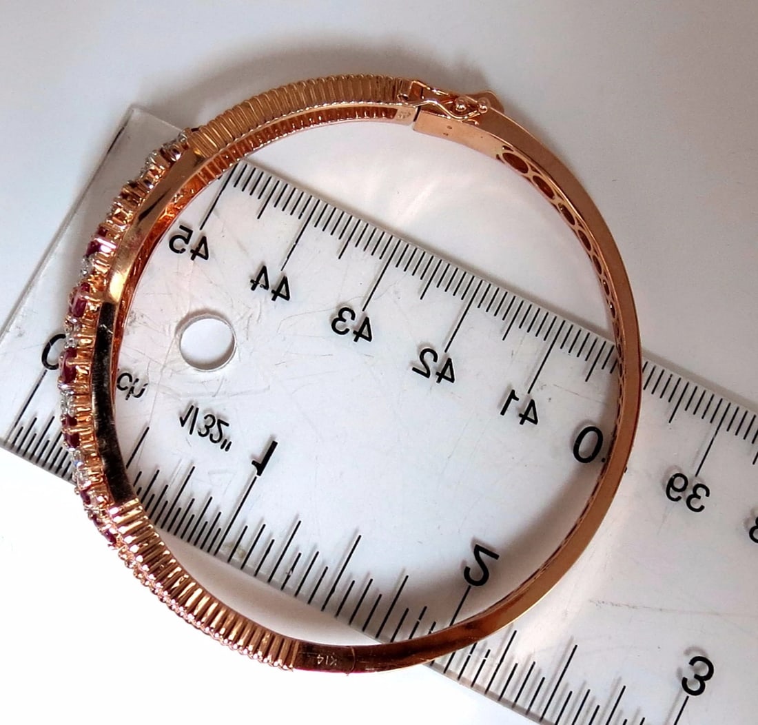 6.16ct natural round cut ruby diamonds bangle bracelet 14kt Victorian Deco - 6