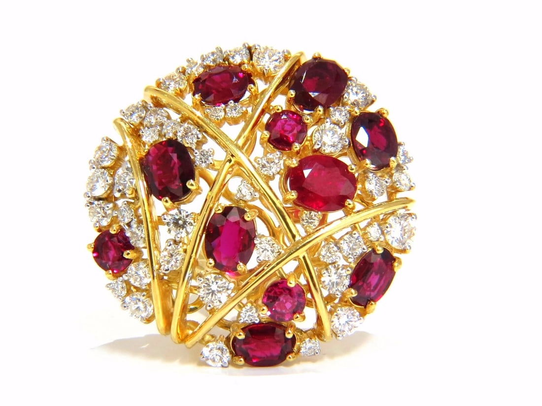 Natural Ruby Diamonds Earrings Cocktail Cluster 14kt Gold - 3