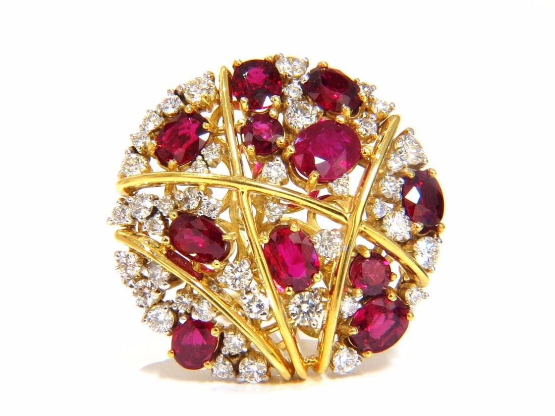 Natural Ruby Diamonds Earrings Cocktail Cluster 14kt Gold - 4