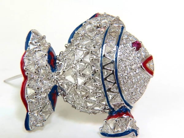 18KT 5.00CT 3D FISH TRIANGLE & ROUND DIAMONDS PENDANT PIN - 2