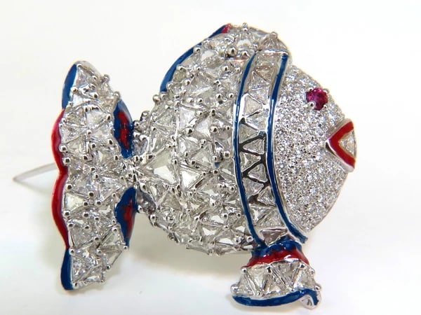 18KT 5.00CT 3D FISH TRIANGLE & ROUND DIAMONDS PENDANT PIN - 3