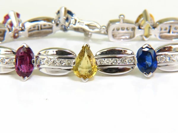 8.25CT NATURAL FINE GEM VIVID COLORS SAPPHIRE DIAMOND BRACELET 14KT - 2