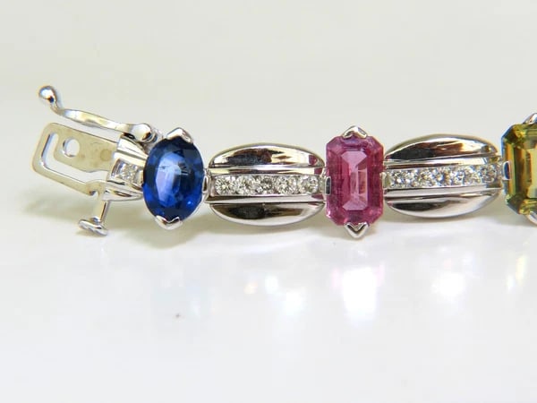 8.25CT NATURAL FINE GEM VIVID COLORS SAPPHIRE DIAMOND BRACELET 14KT - 3