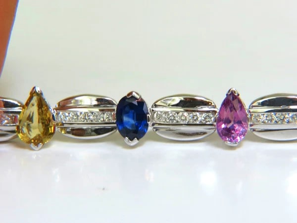 8.25CT NATURAL FINE GEM VIVID COLORS SAPPHIRE DIAMOND BRACELET 14KT - 5