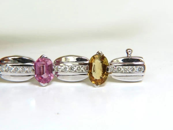 8.25CT NATURAL FINE GEM VIVID COLORS SAPPHIRE DIAMOND BRACELET 14KT - 7
