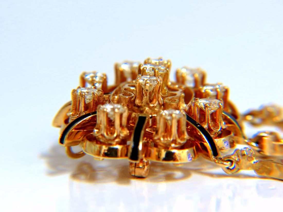 1.50ct diamonds tassel 1960's pendant brooch pin 14kt - 2