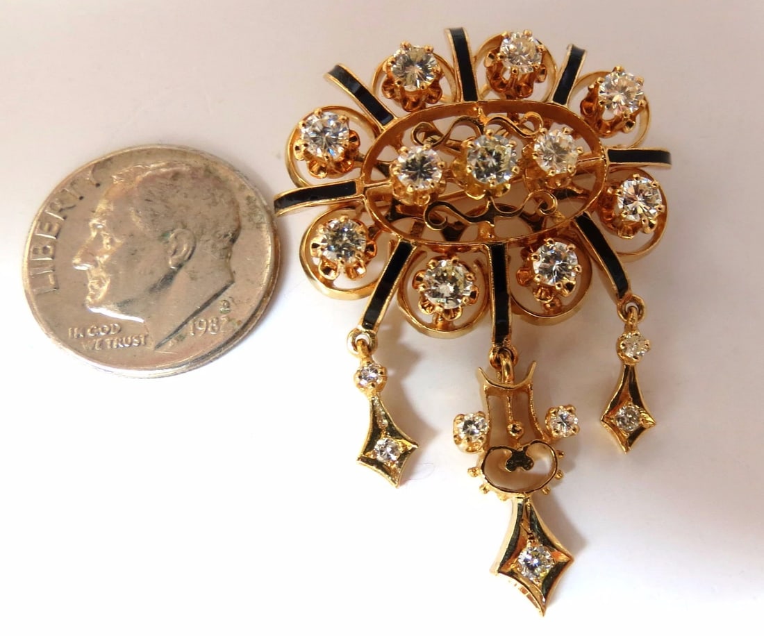 1.50ct diamonds tassel 1960's pendant brooch pin 14kt - 3