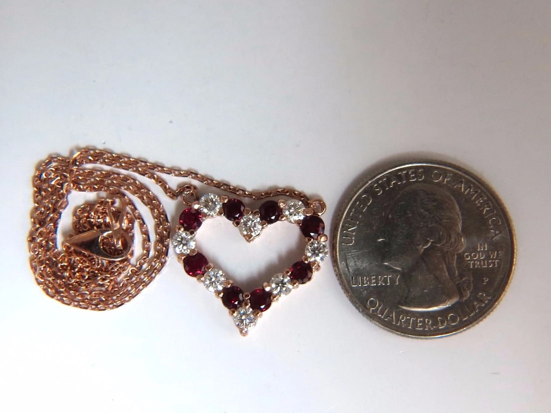 2.58ct natural vivid red ruby diamond heart necklace 14kt - 4