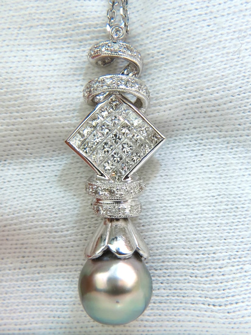 10.50MM NATURAL TAHITIAN PEARL & 1.10CT DIAMONDS PENDANT & NECKLACE 14KT - 2