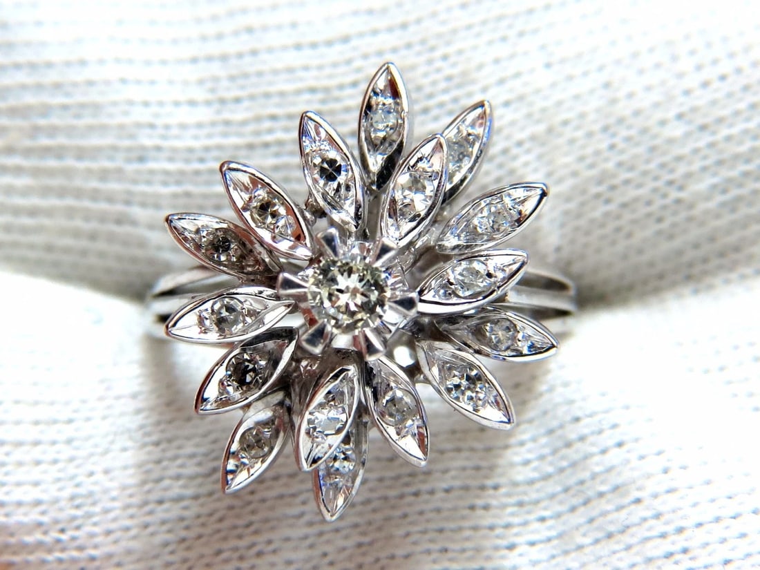 1.10ct natural Diamonds Profile Cluster Top 18kt ring Vintage Deco - 2