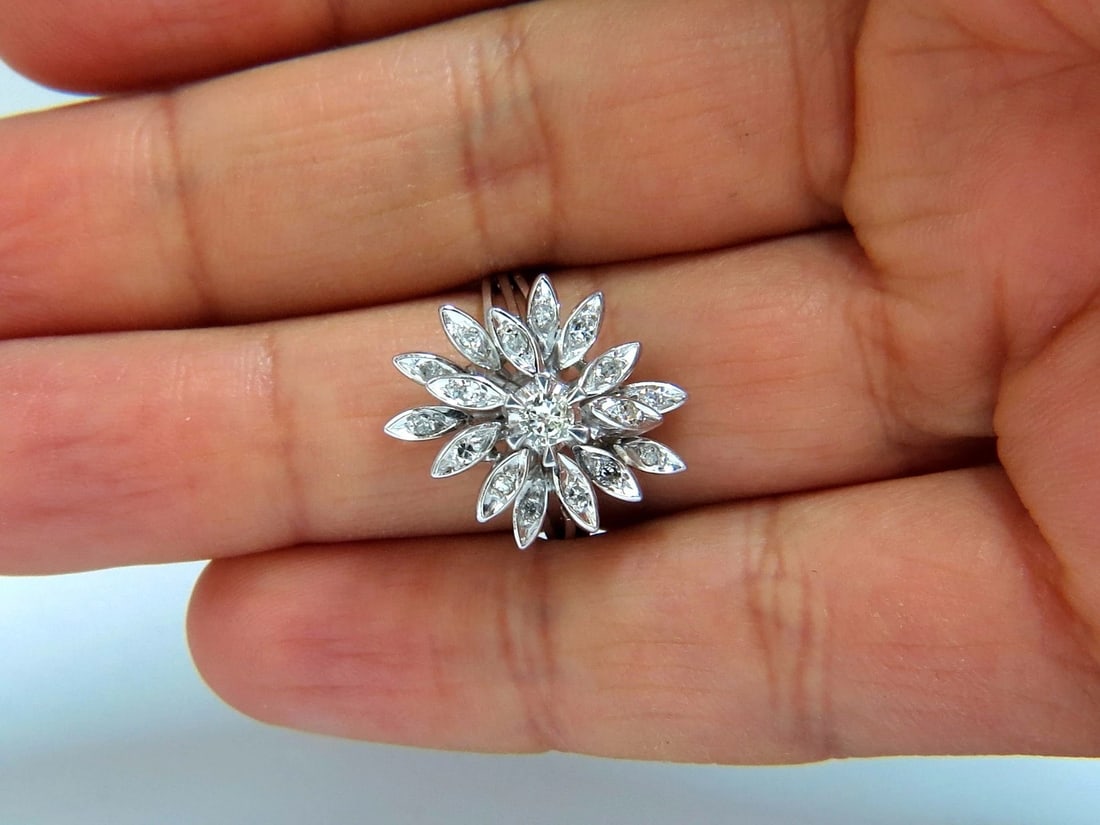 1.10ct natural Diamonds Profile Cluster Top 18kt ring Vintage Deco - 5