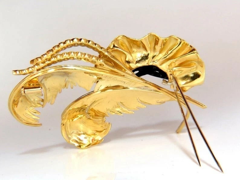 18KT SIGNED 1.00ct. DIAMONDS THEATER EYE MASK FEATHER PEACOCK PIN - 7