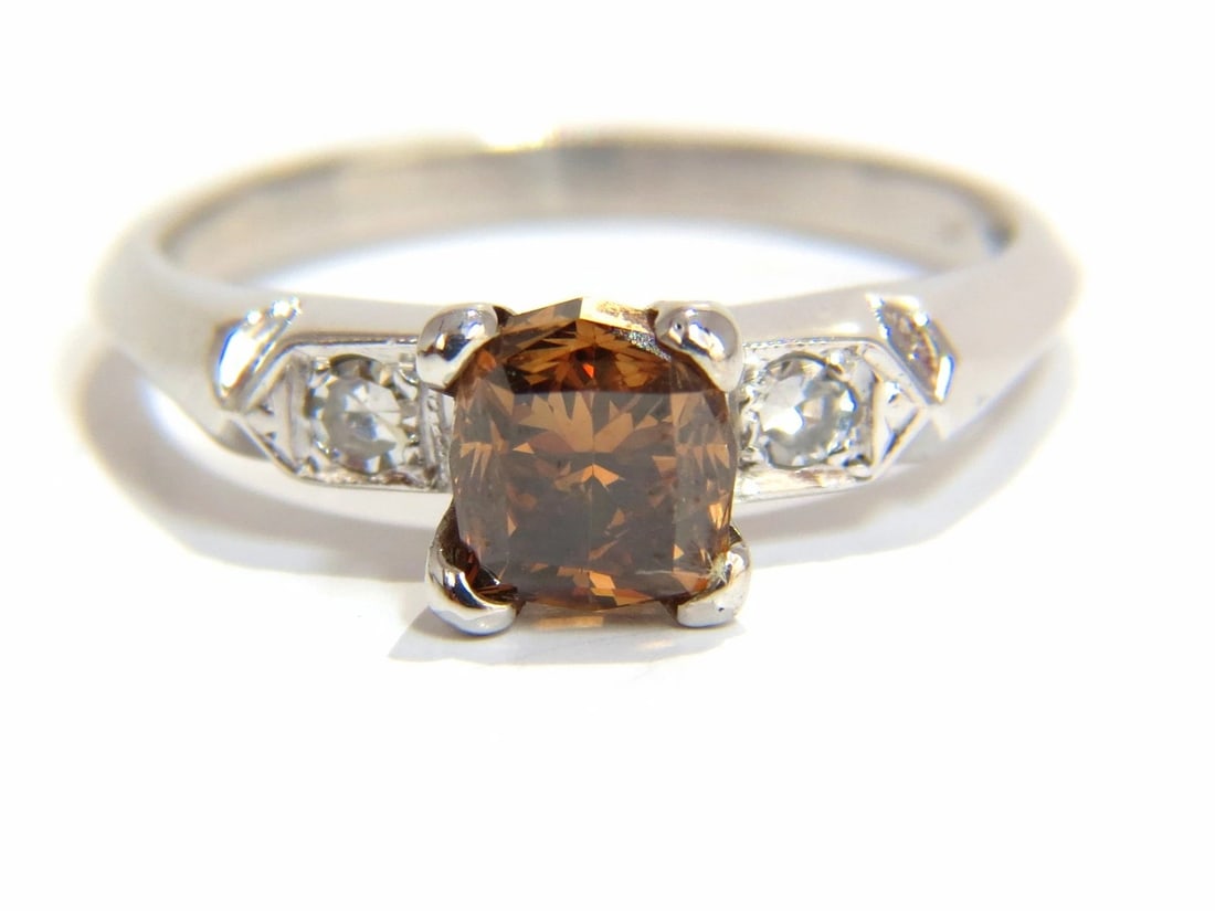 1.12ct natural fancy bright orange brown diamond ring platinum - 2