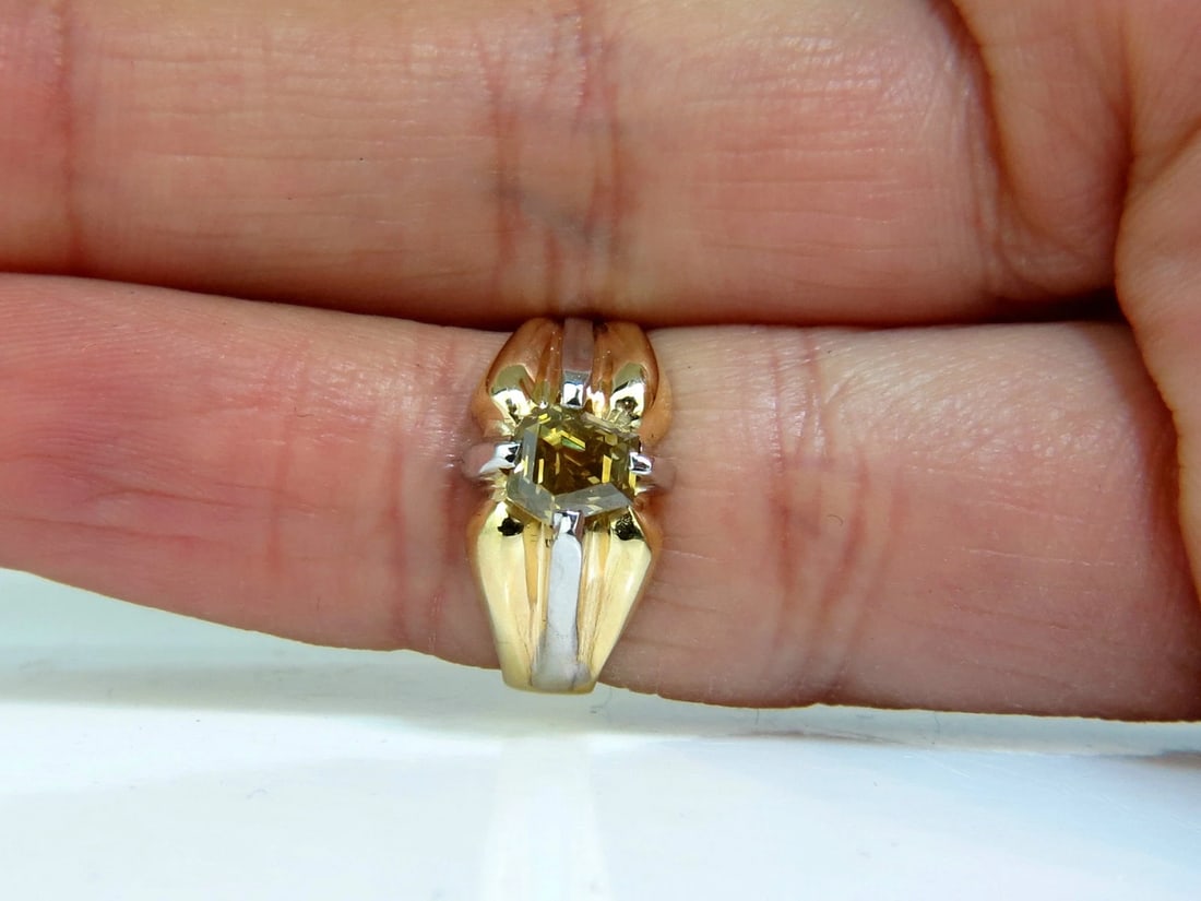 GIA CERTIFIED NATURAL FANCY GREEN YELLOW BROWN 1.00CT DIAMOND RING 18KT - 4