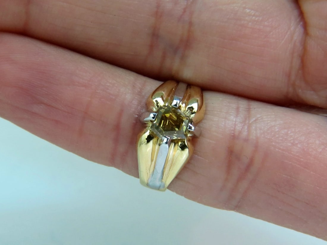 GIA CERTIFIED NATURAL FANCY GREEN YELLOW BROWN 1.00CT DIAMOND RING 18KT - 5
