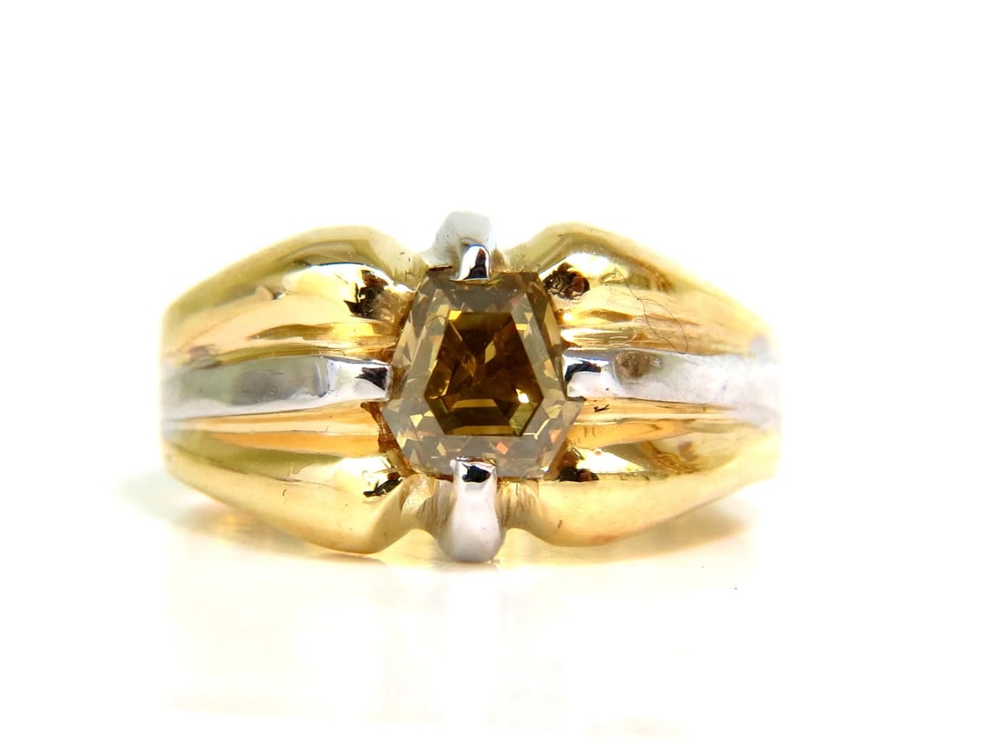 GIA CERTIFIED NATURAL FANCY GREEN YELLOW BROWN 1.00CT DIAMOND RING 18KT - 7