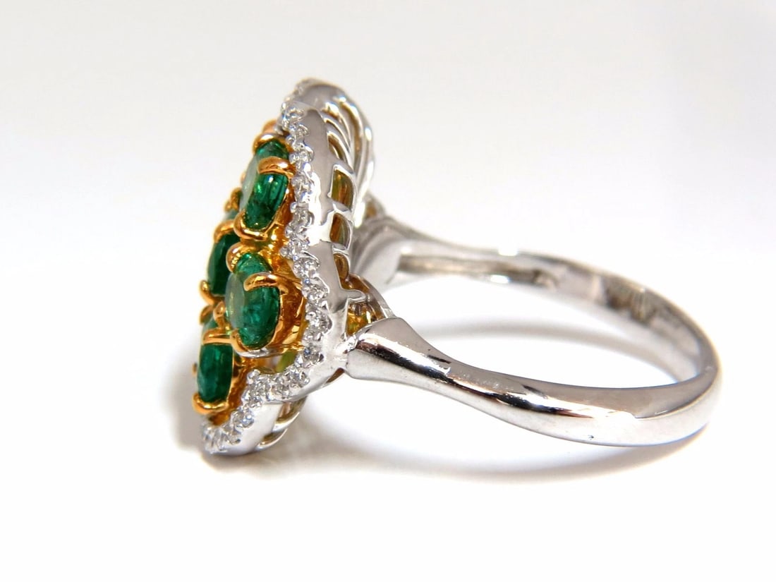 3.02ct Natural oval Emeralds diamond cocktail cluster ring 14kt G/Vs - 2