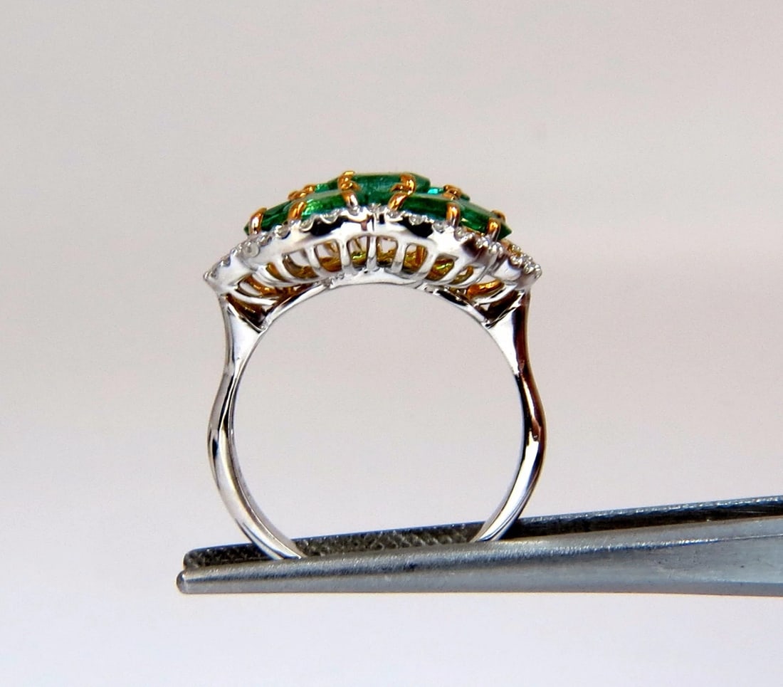 3.02ct Natural oval Emeralds diamond cocktail cluster ring 14kt G/Vs - 4