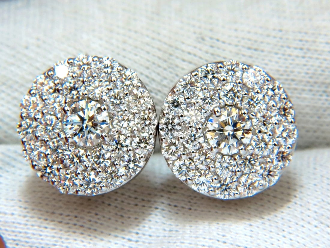 GIA Certified 4.60ct. Matching diamond cluster circular earrings omega 14kt - 4