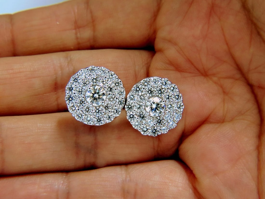 GIA Certified 4.60ct. Matching diamond cluster circular earrings omega 14kt - 5