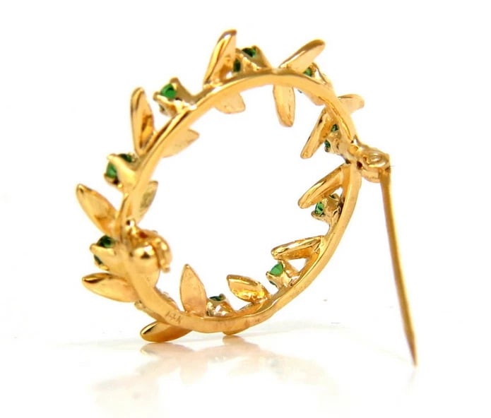 14kt. .65ct Natural green tsavorite brooch pin+ - 4