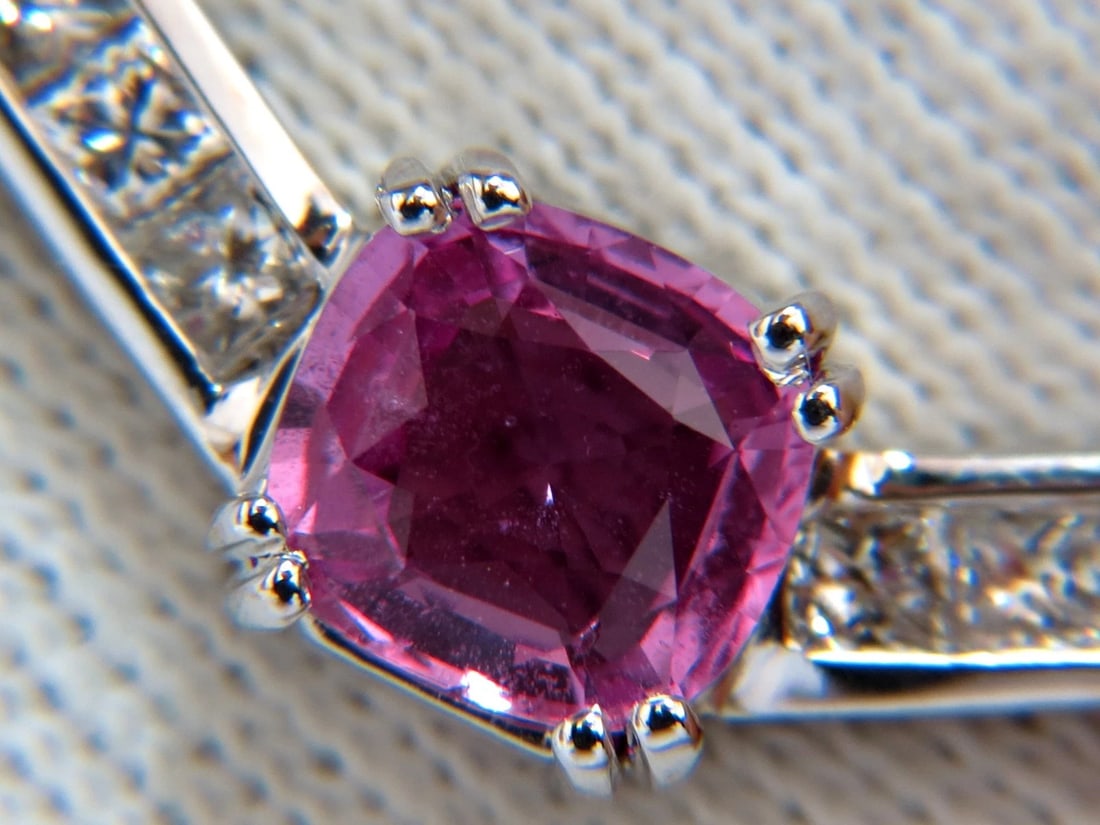 GIA 2.52ct NATURAL NO HEAT PINK SAPPHIRE DIAMONDS "V" NECKLACE 14KT - 5