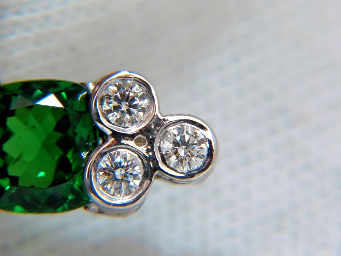 7.42CT NATURAL VIVID GREEN TSAVORITE DIAMONDS CROSS PENDANT 14KT - 5