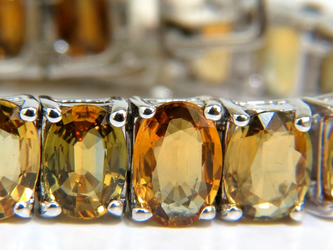 33.00ct. NATURAL GEM YELLOW GREEN ORANGE COLOR SAPPHIRES TENNIS BRACELET 14kt - 2