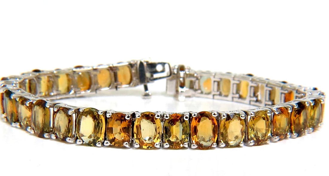 33.00ct. NATURAL GEM YELLOW GREEN ORANGE COLOR SAPPHIRES TENNIS BRACELET 14kt - 4
