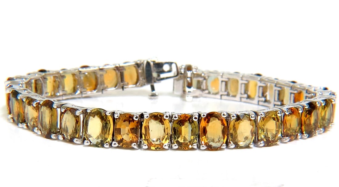 33.00ct. NATURAL GEM YELLOW GREEN ORANGE COLOR SAPPHIRES TENNIS BRACELET 14kt - 5