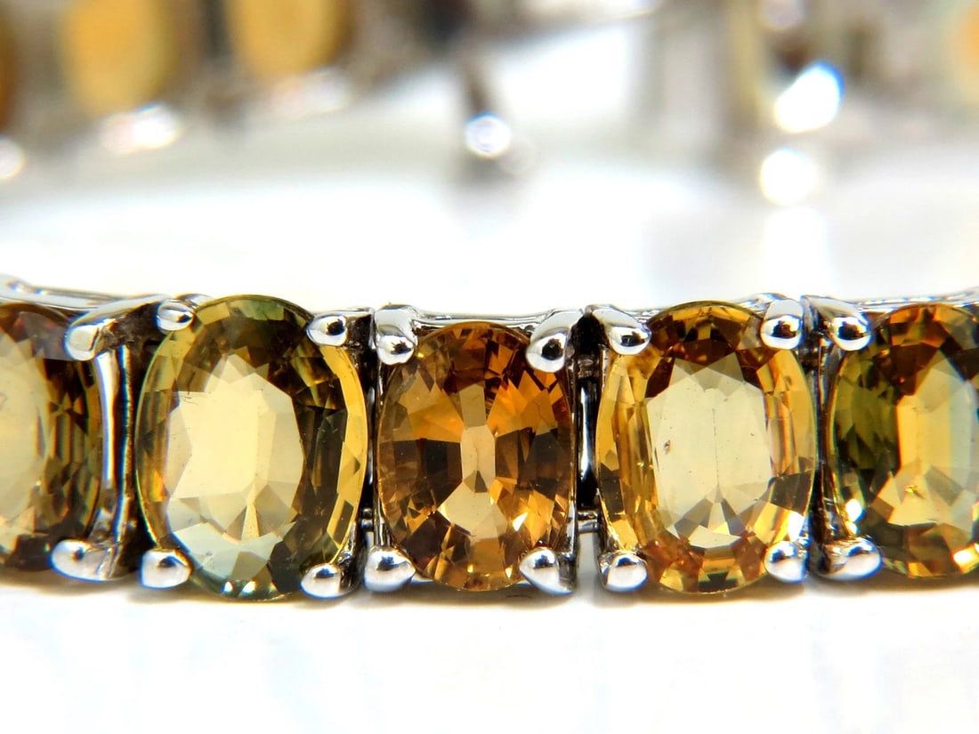 33.00ct. NATURAL GEM YELLOW GREEN ORANGE COLOR SAPPHIRES TENNIS BRACELET 14kt - 6