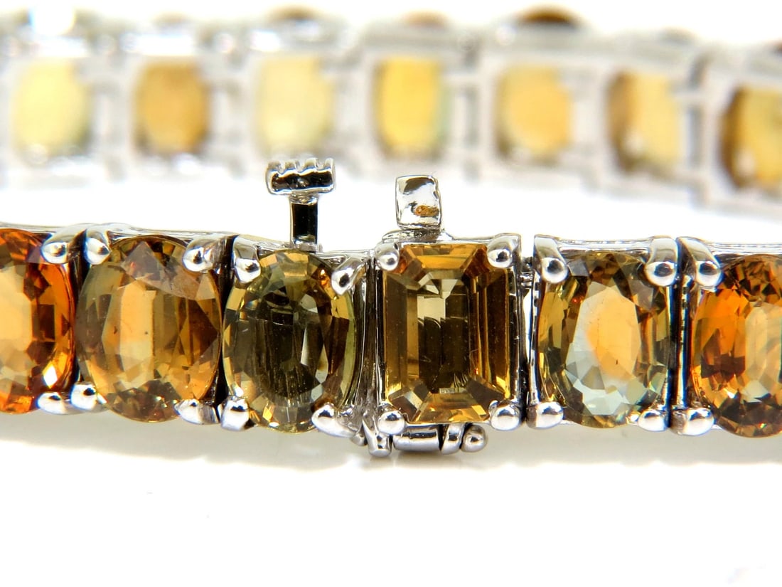 33.00ct. NATURAL GEM YELLOW GREEN ORANGE COLOR SAPPHIRES TENNIS BRACELET 14kt - 7